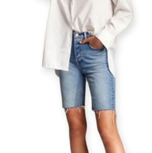 Aritzia Denim Forum The Yoko Bermuda Shorts Mid Thigh Raw Hem in Picture This 25